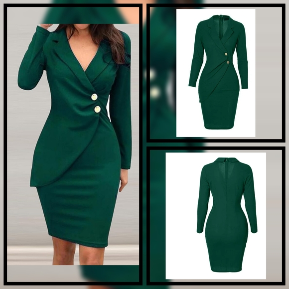 💎 Forest Green Long Sleeve Blazer Dress💎 - Picture 2 of 8